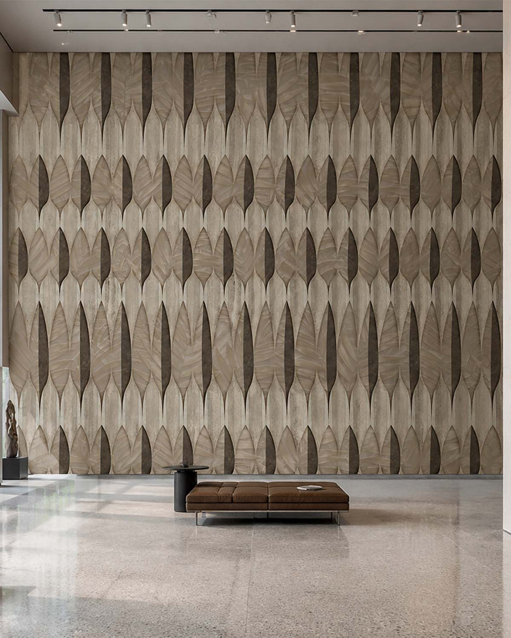 Aldabra Gray Modern Nordic Stylized Leaf Pattern Mural M3133