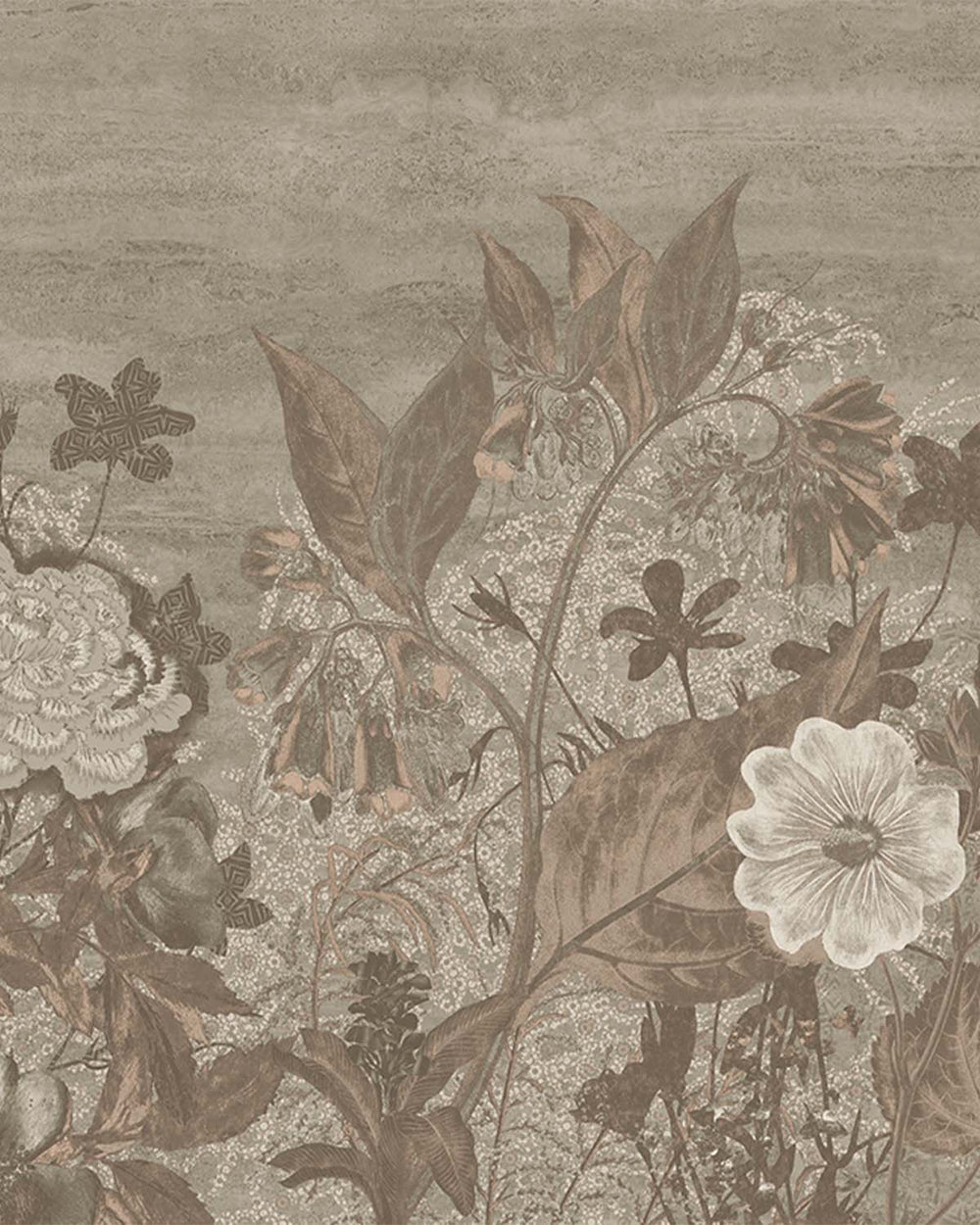 Silver Sage Vintage Sketch Floral Mural M3136