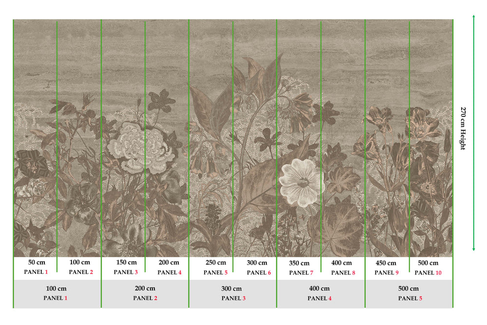 Silver Sage Vintage Sketch Floral Mural M3136