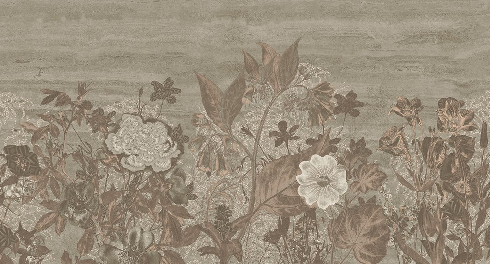 Silver Sage Vintage Sketch Floral Mural M3136