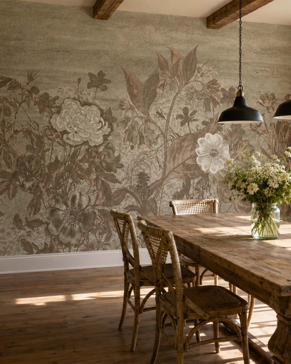 Silver Sage Vintage Sketch Floral Mural M3136