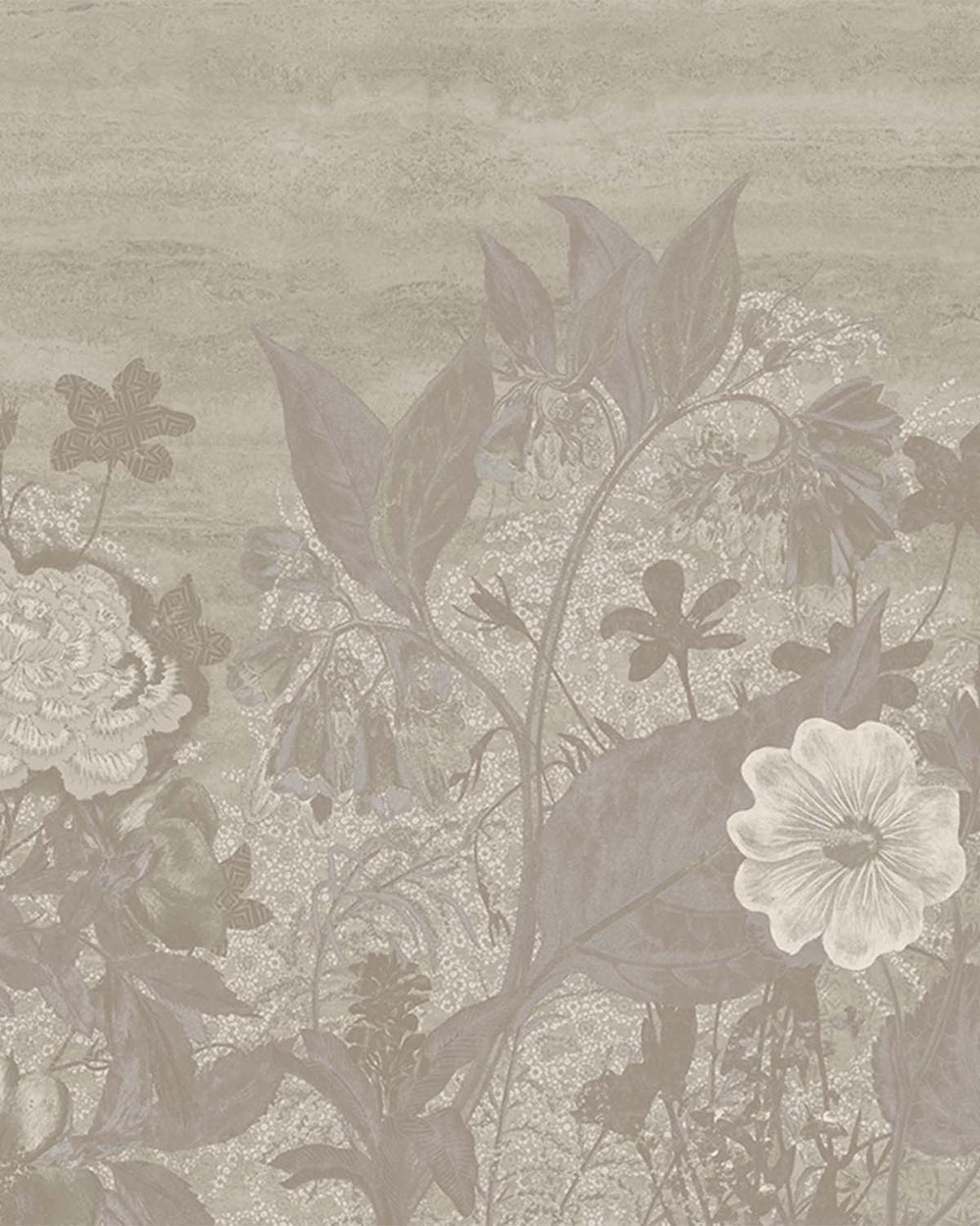 Simmering Smoke Vintage Sketch Floral Mural M3137