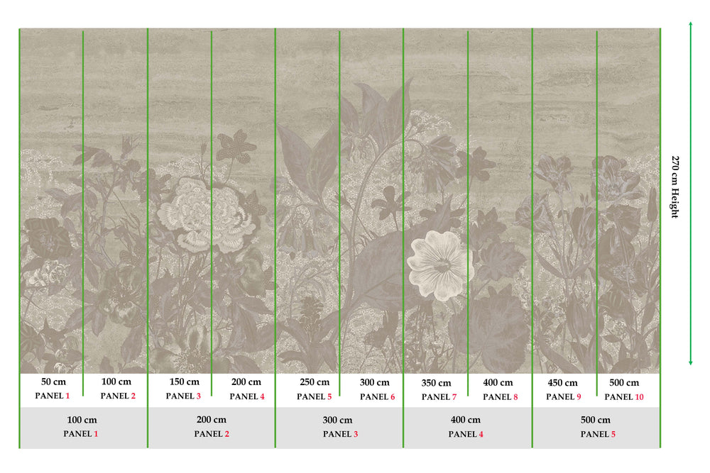 Simmering Smoke Vintage Sketch Floral Mural M3137