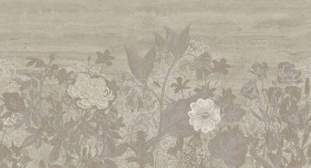 Simmering Smoke Vintage Sketch Floral Mural M3137