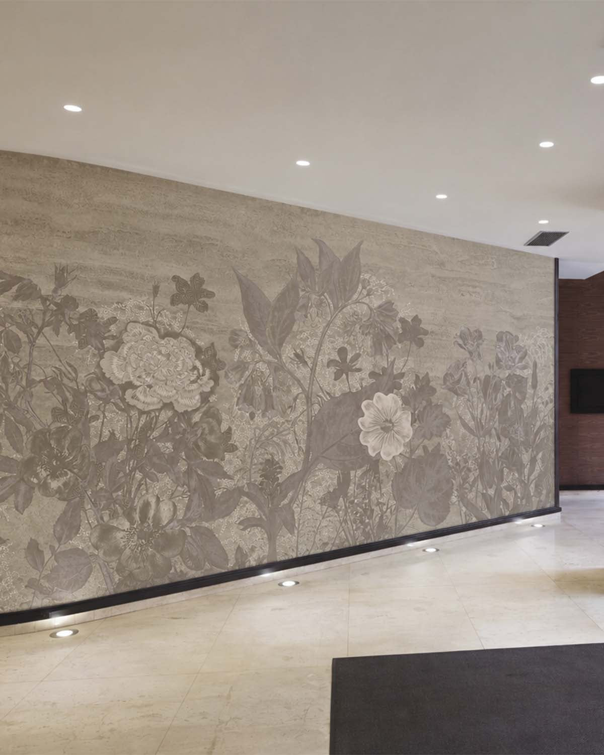 Simmering Smoke Vintage Sketch Floral Mural M3137