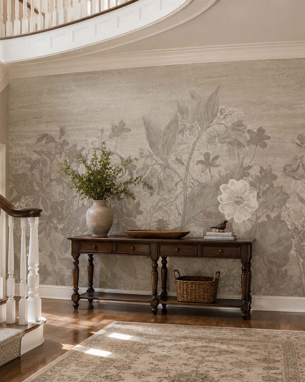 Simmering Smoke Vintage Sketch Floral Mural M3137
