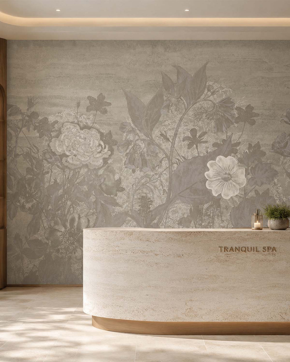 Simmering Smoke Vintage Sketch Floral Mural M3137