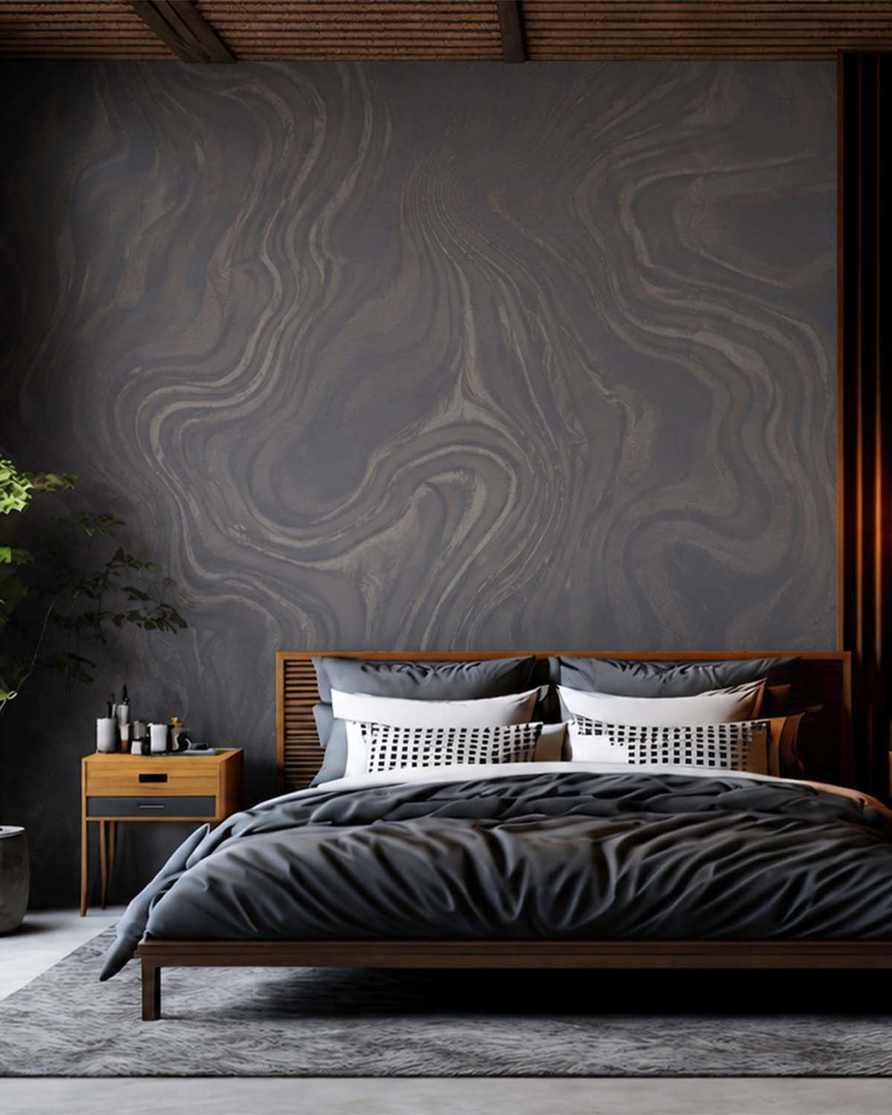 Blackish Grey Luxe Marbling Swirl Mural M3141