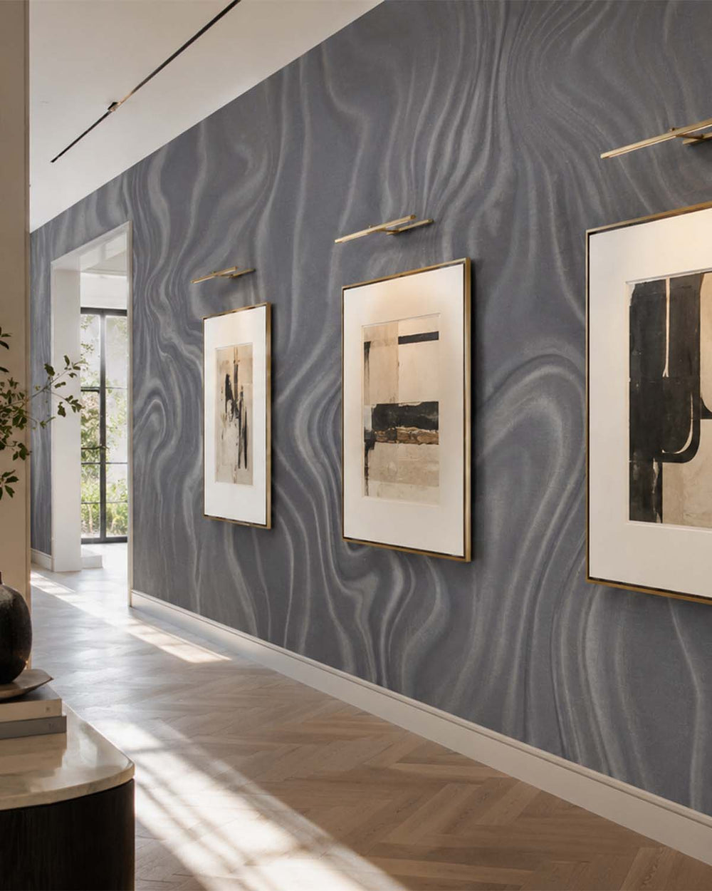 Blackish Grey Luxe Marbling Swirl Mural M3141