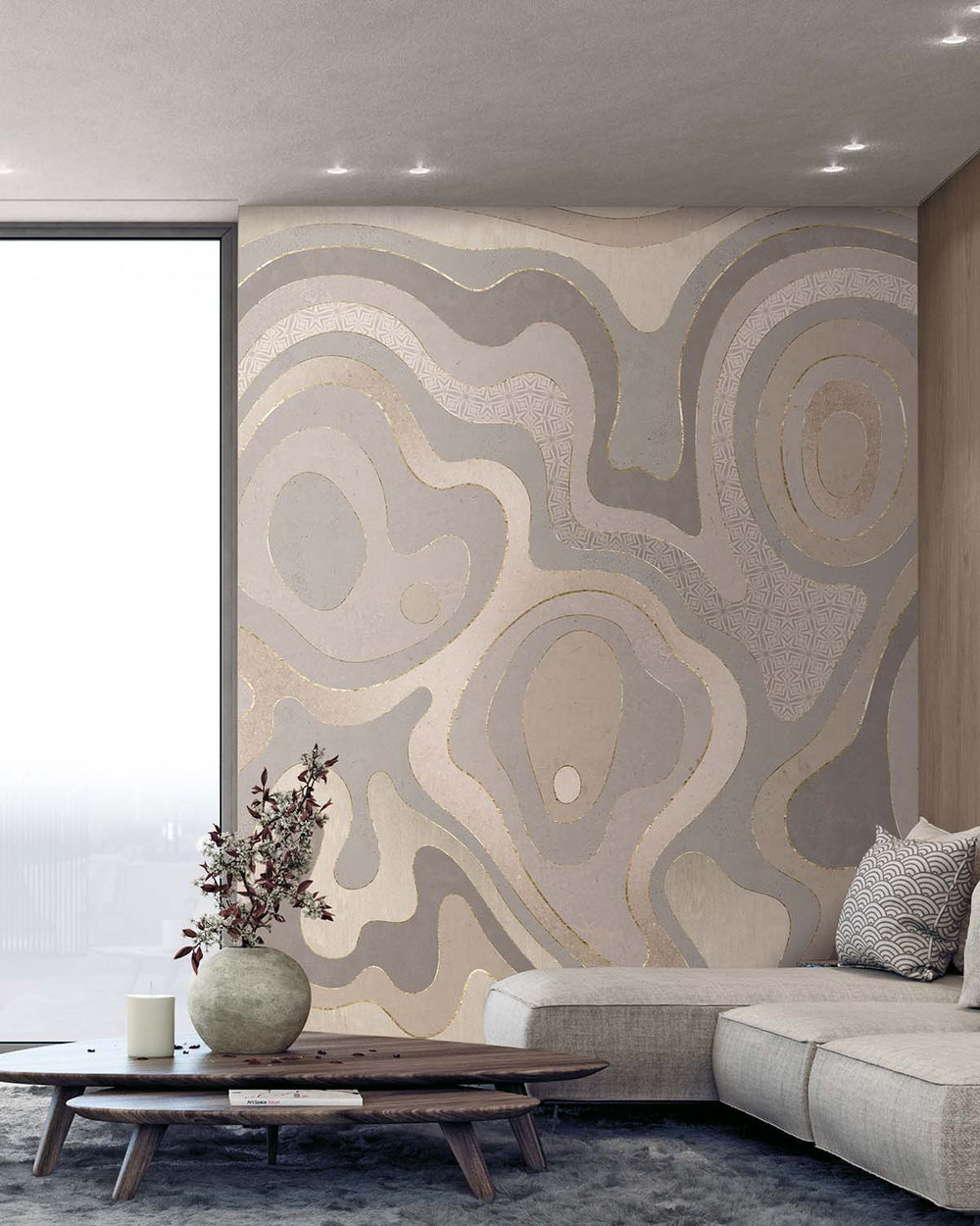 Bright Sepia Abstract Tidal Topography Mural M3142