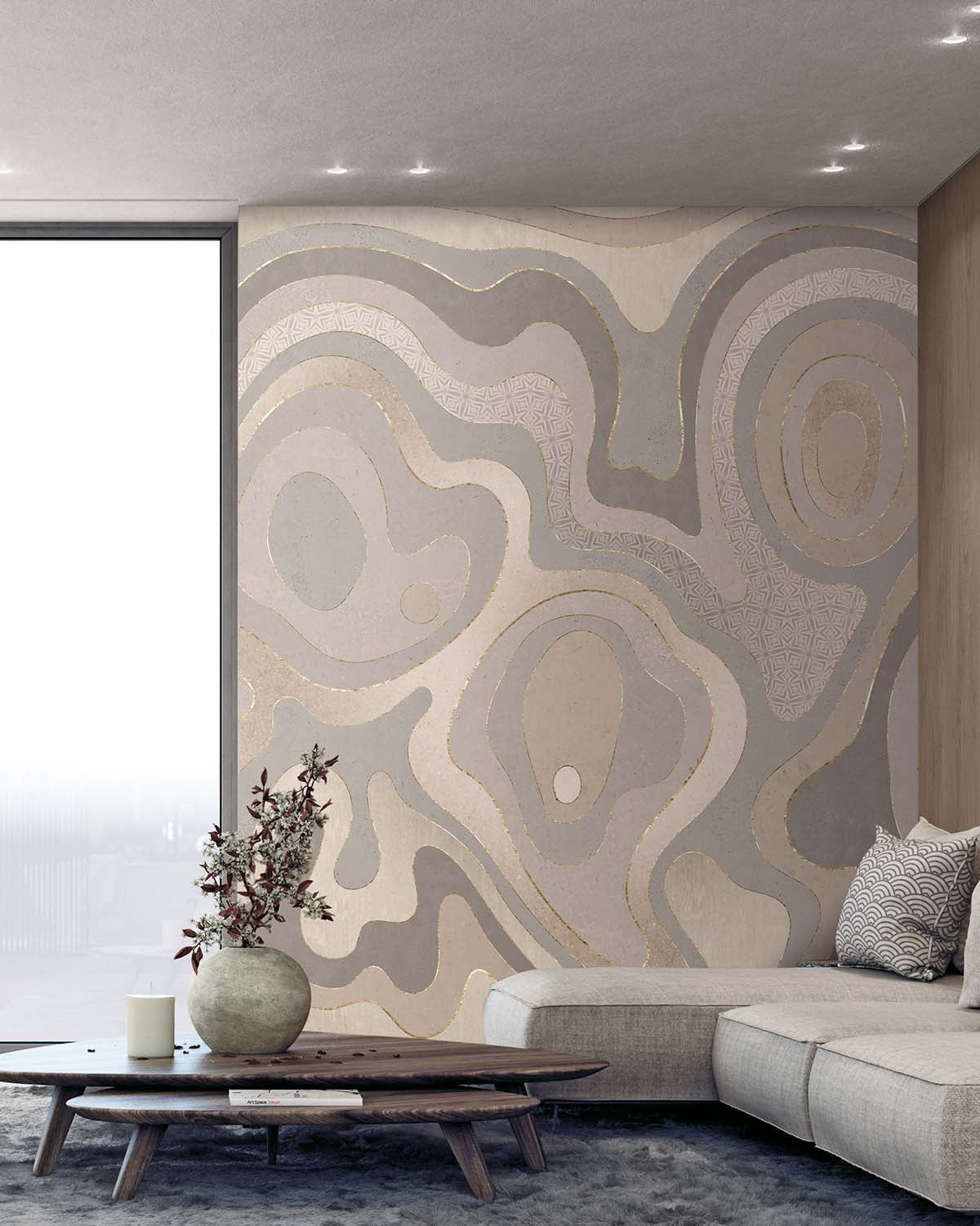 Bright Sepia Abstract Tidal Topography Mural M3142