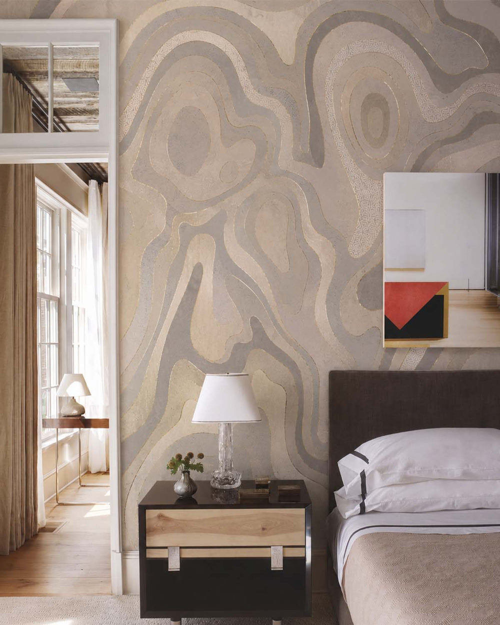 Bright Sepia Abstract Tidal Topography Mural M3142