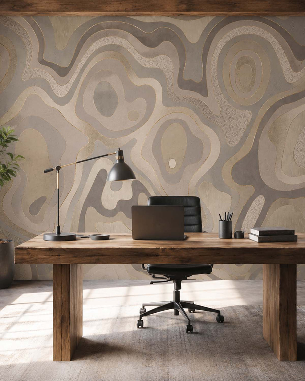 Bright Sepia Abstract Tidal Topography Mural M3142