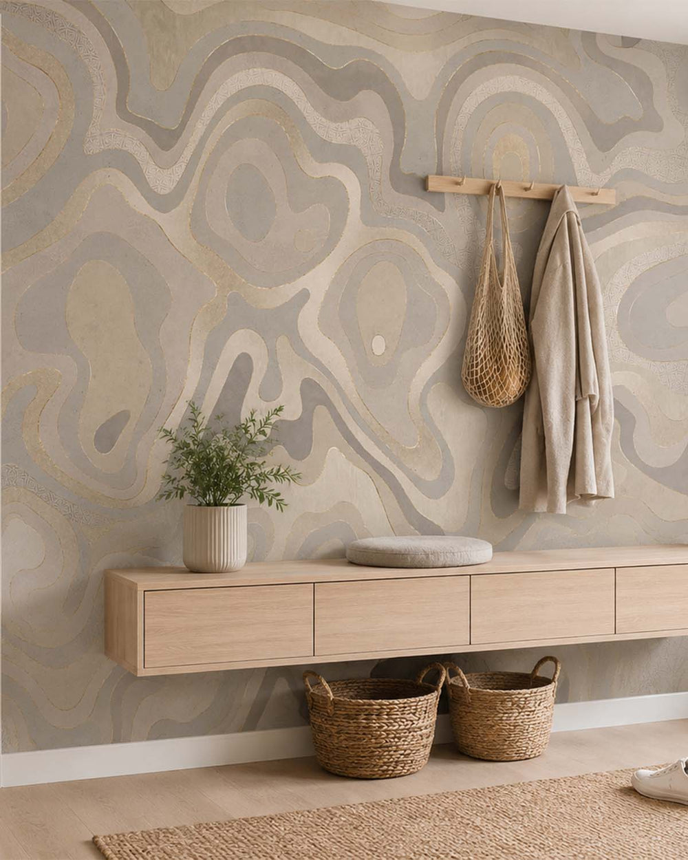 Bright Sepia Abstract Tidal Topography Mural M3142