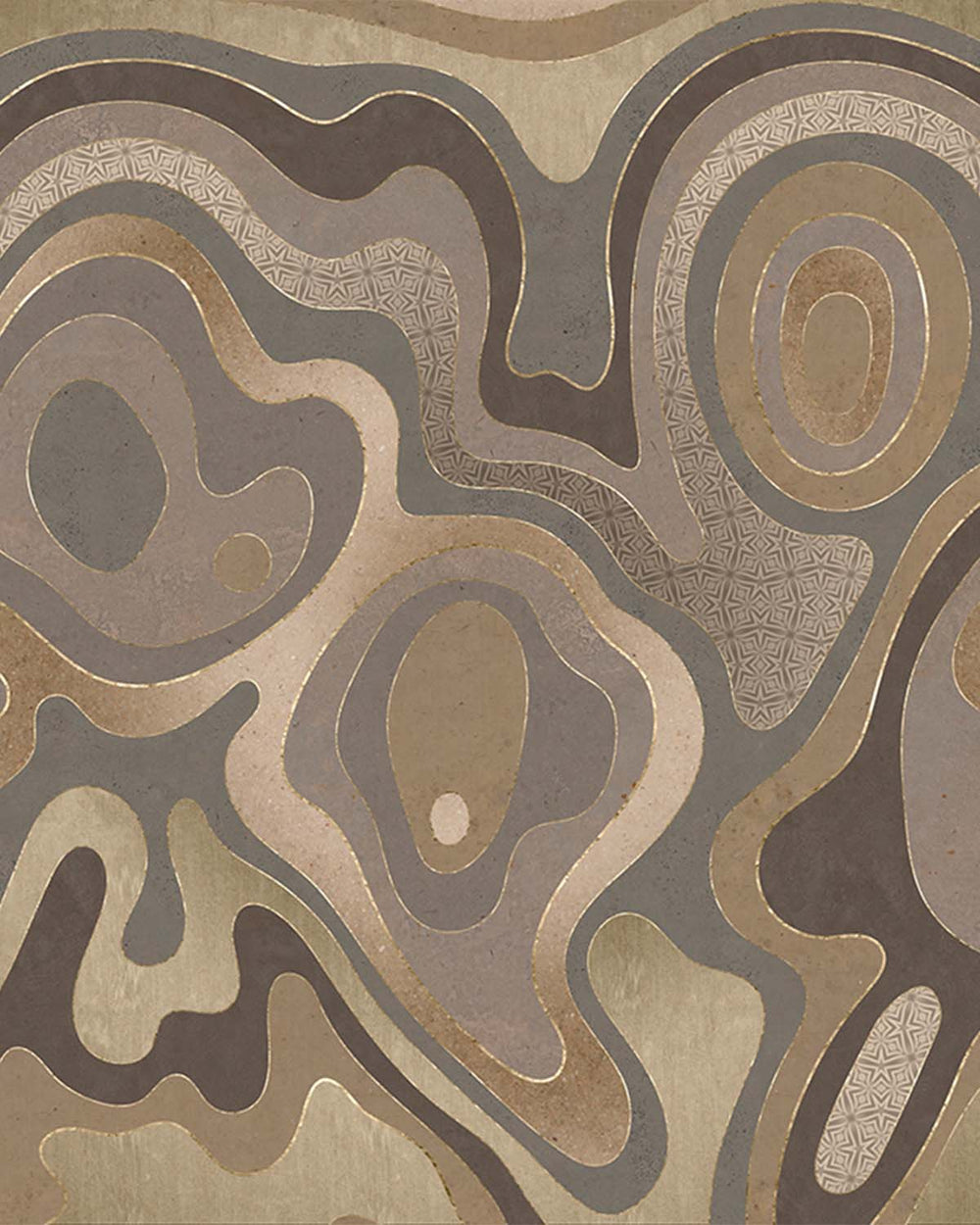Knot Brown Abstract Tidal Topography Mural M3143