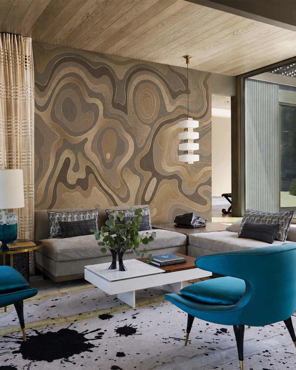 Knot Brown Abstract Tidal Topography Mural M3143