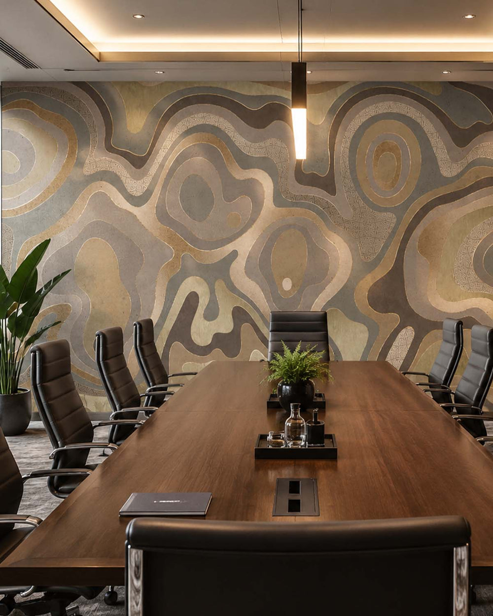 Knot Brown Abstract Tidal Topography Mural M3143