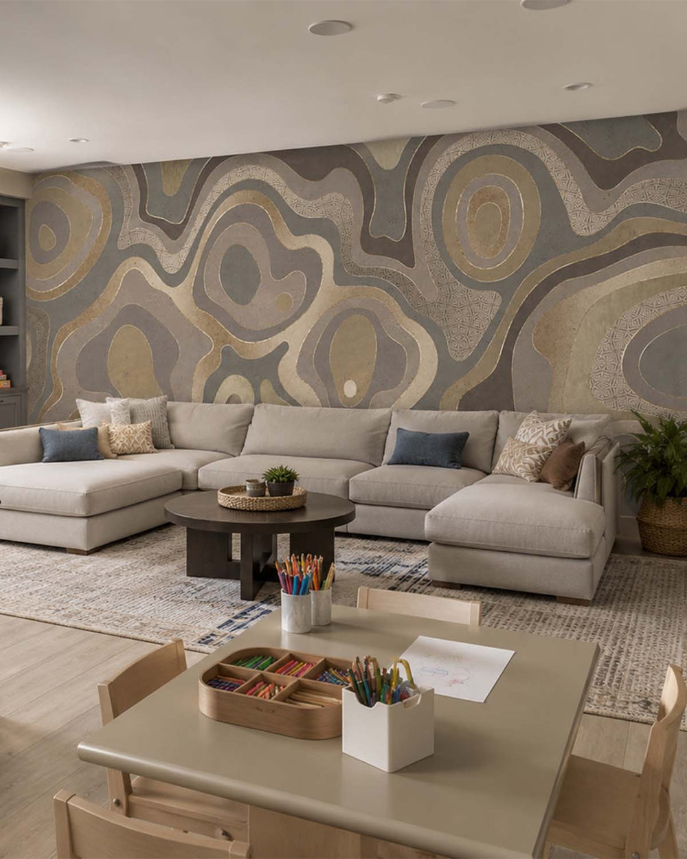 Knot Brown Abstract Tidal Topography Mural M3143