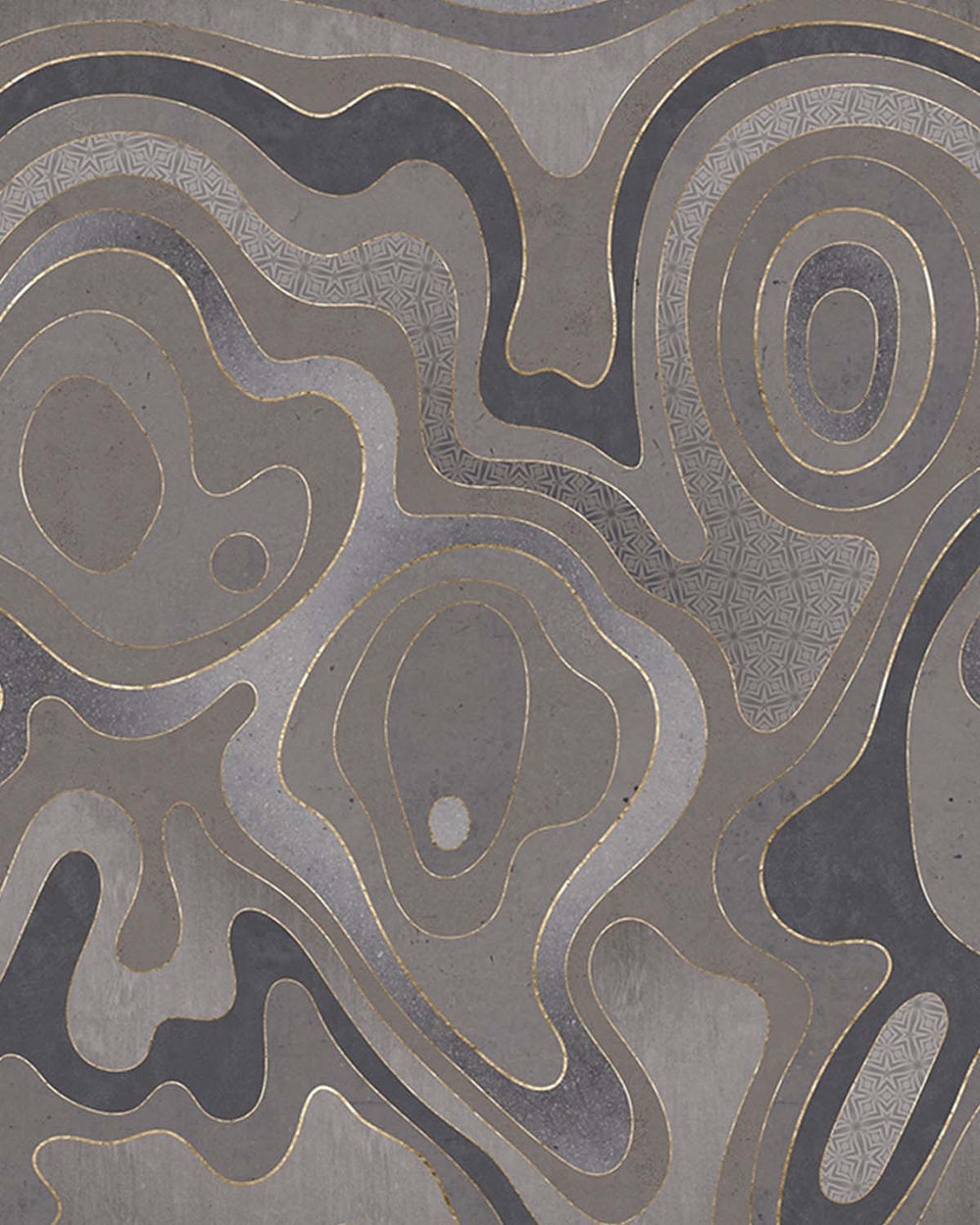 Antique Silver Abstract Tidal Topography Mural M3144