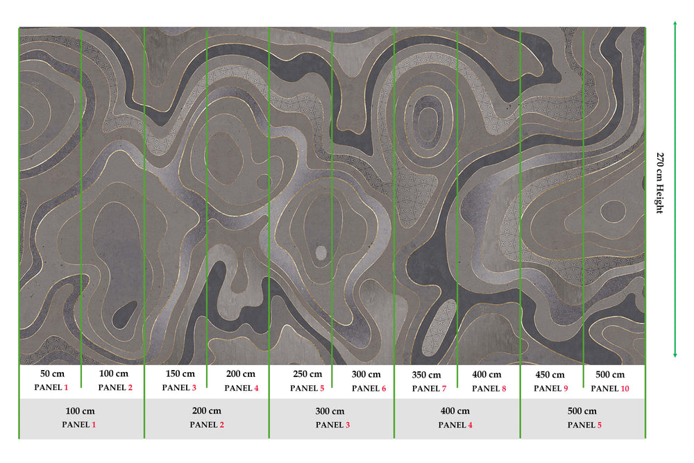Antique Silver Abstract Tidal Topography Mural M3144