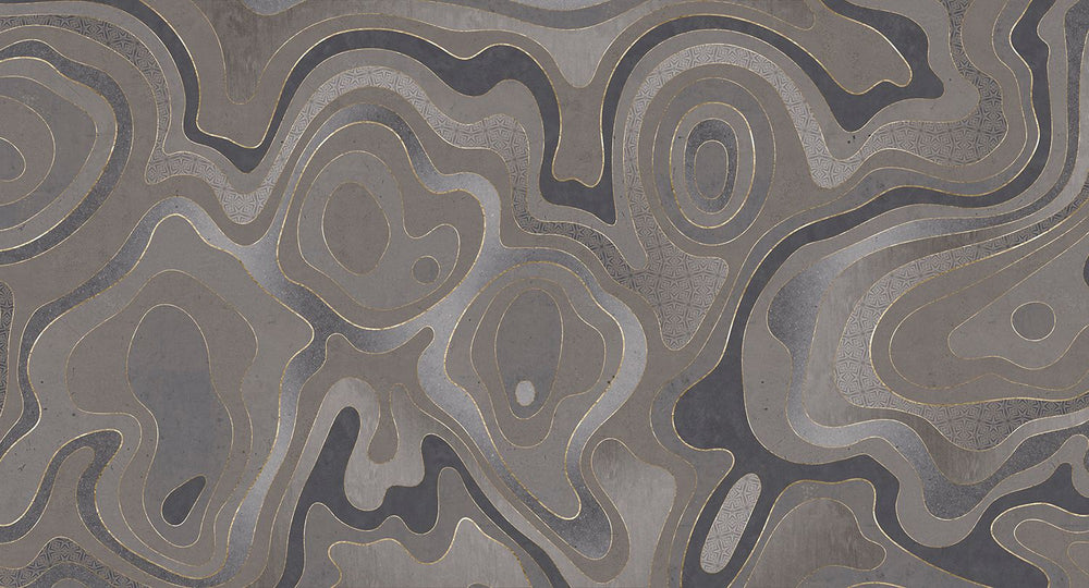 Antique Silver Abstract Tidal Topography Mural M3144