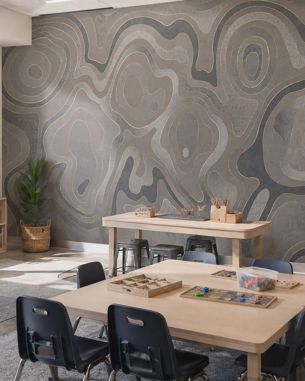Antique Silver Abstract Tidal Topography Mural M3144