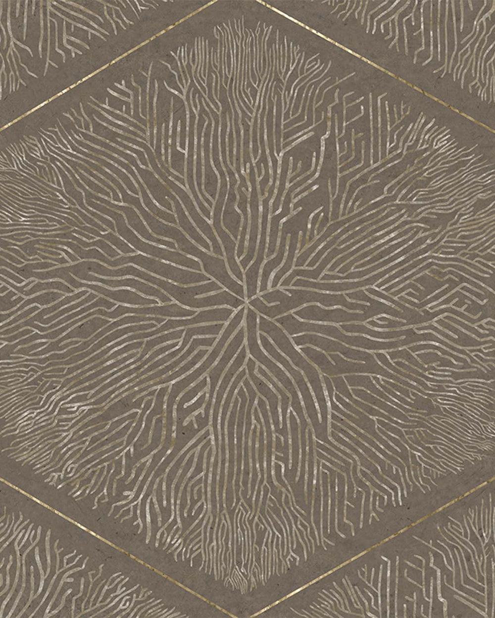 Bronze Olive Geometric Hexagonal Nature Mural M3145