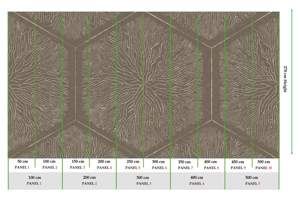 Bronze Olive Geometric Hexagonal Nature Mural M3145