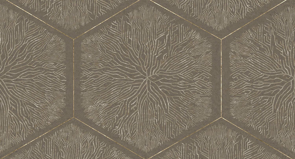 Bronze Olive Geometric Hexagonal Nature Mural M3145