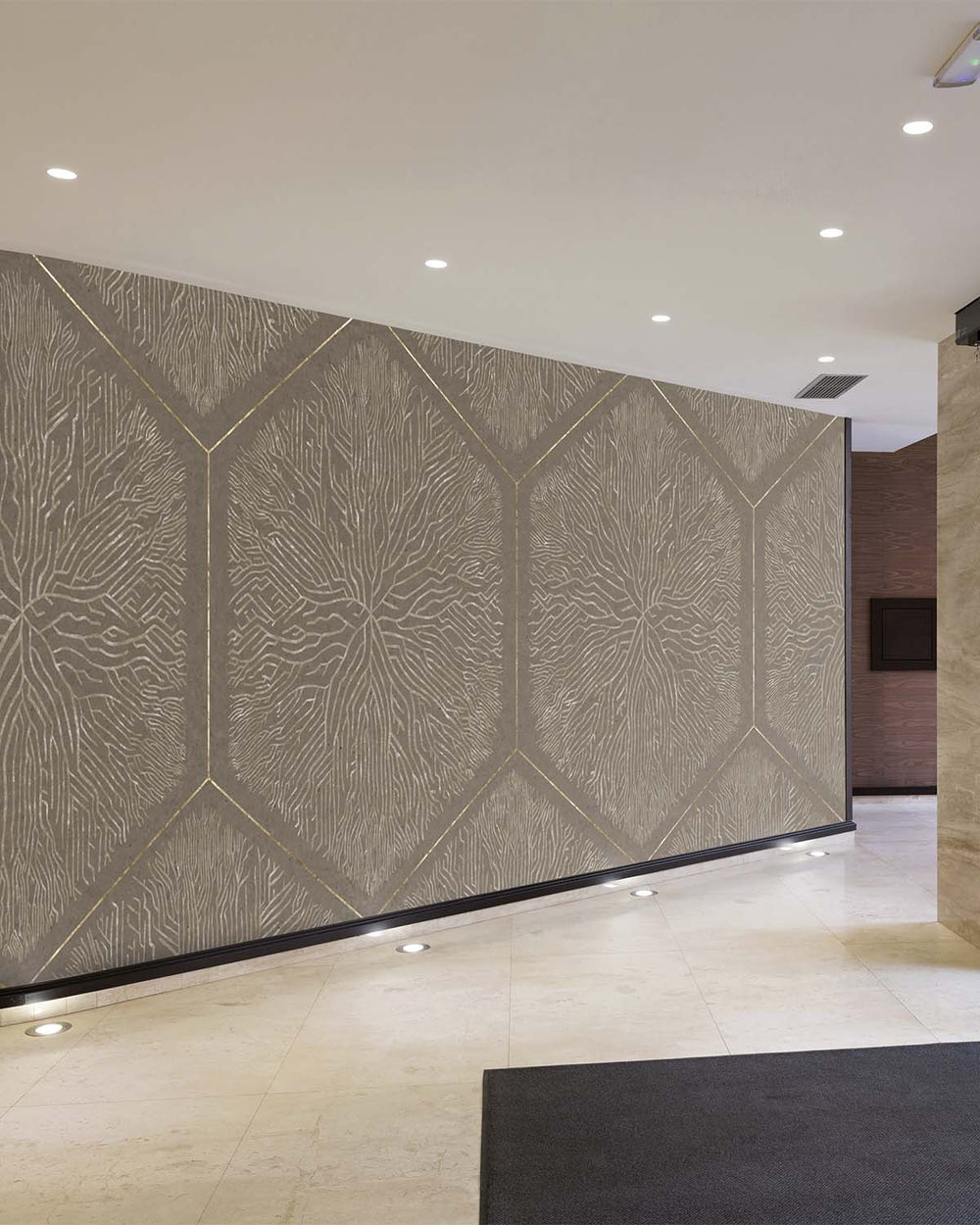 Bronze Olive Geometric Hexagonal Nature Mural M3145