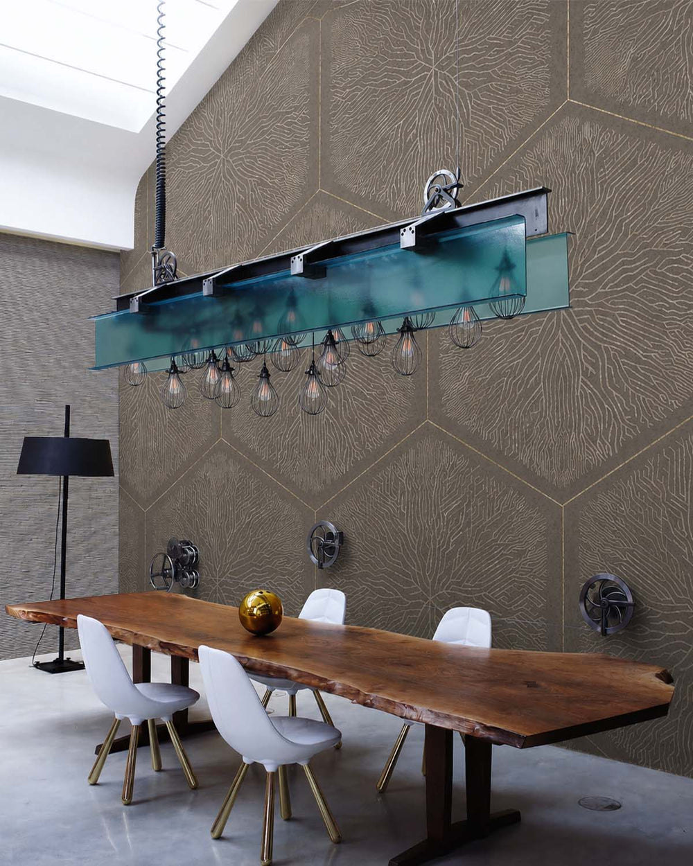 Bronze Olive Geometric Hexagonal Nature Mural M3145