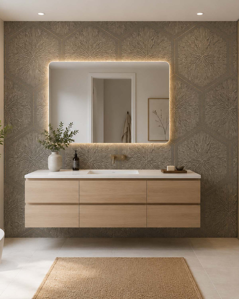 Bronze Olive Geometric Hexagonal Nature Mural M3145