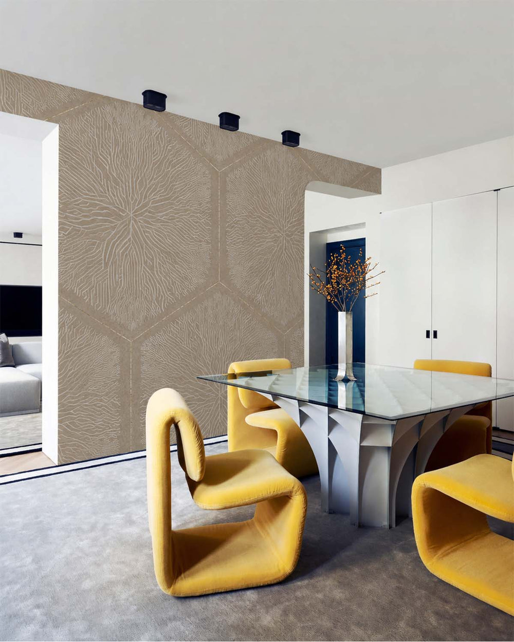 Pale Oyster Geometric Hexagonal Nature Mural M3146