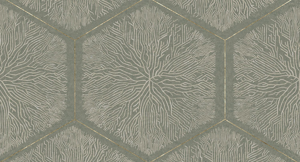 Grey Porcelain Geometric Hexagonal Nature Mural M3147