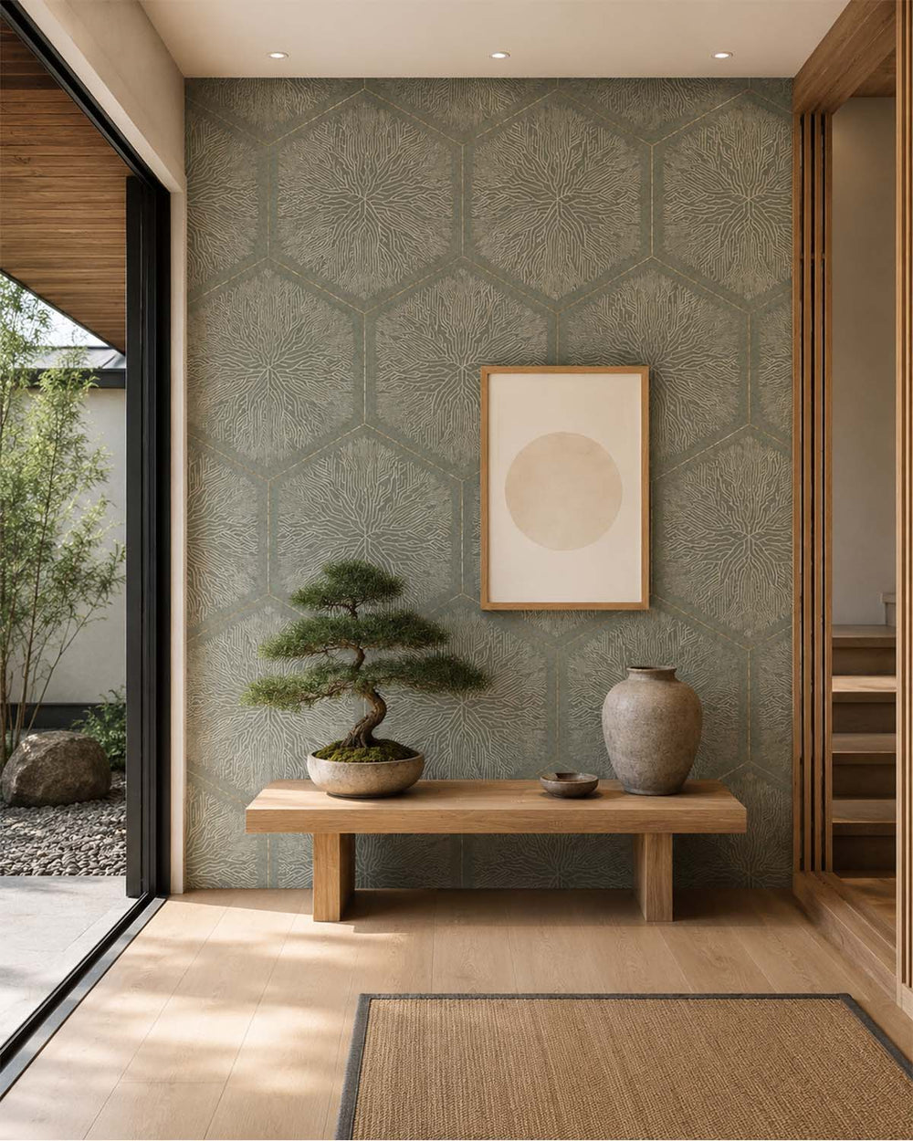 Grey Porcelain Geometric Hexagonal Nature Mural M3147