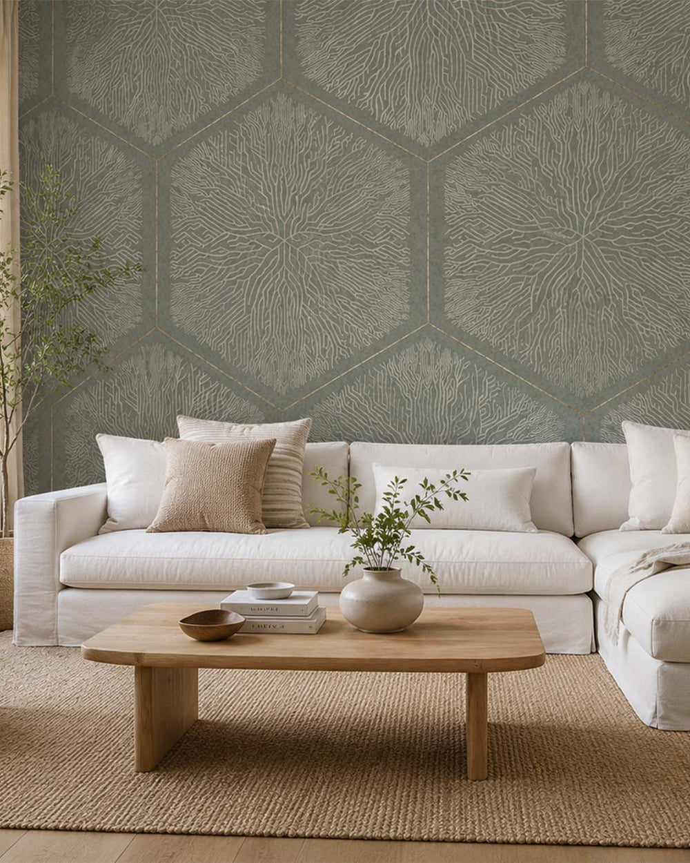 Grey Porcelain Geometric Hexagonal Nature Mural M3147