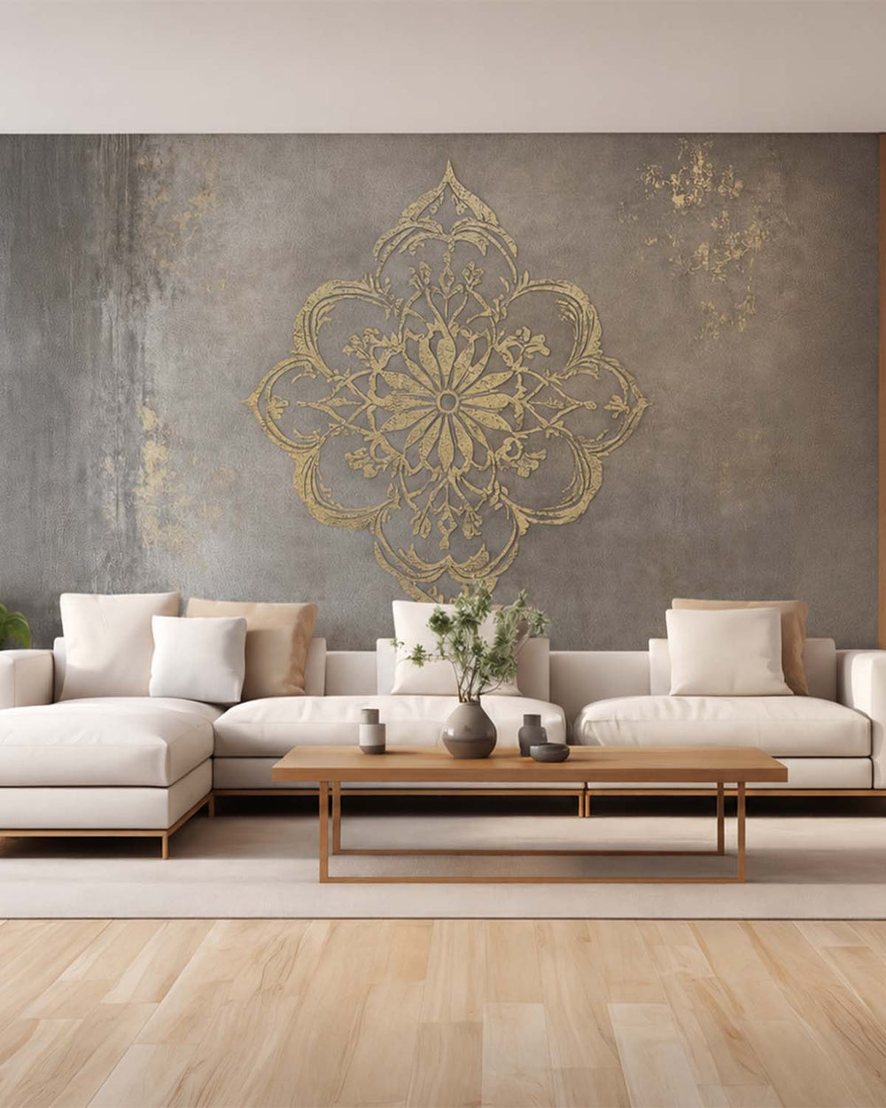 Natural Grey Luxe Moroccan Mandala Mural M3149