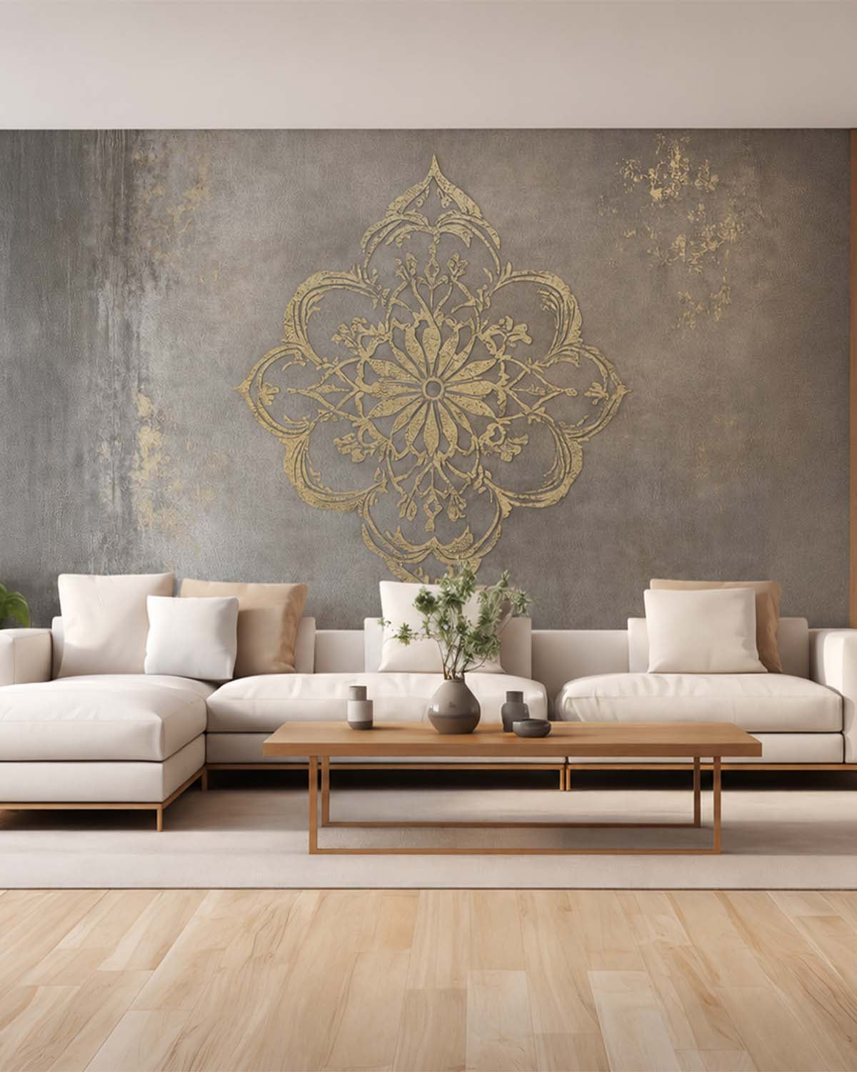 Natural Grey Luxe Moroccan Mandala Mural M3149
