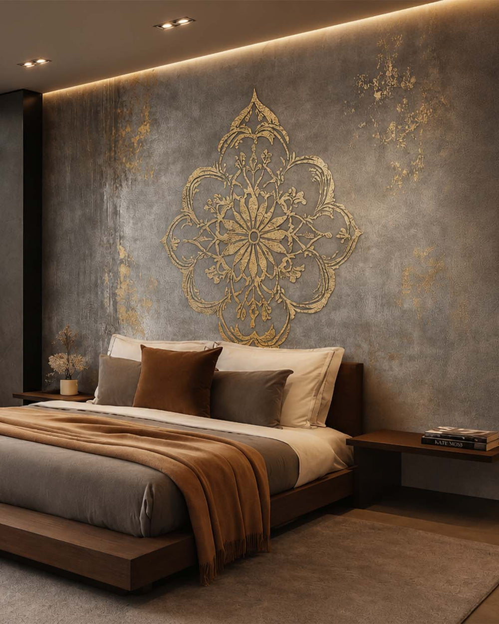 Natural Grey Luxe Moroccan Mandala Mural M3149