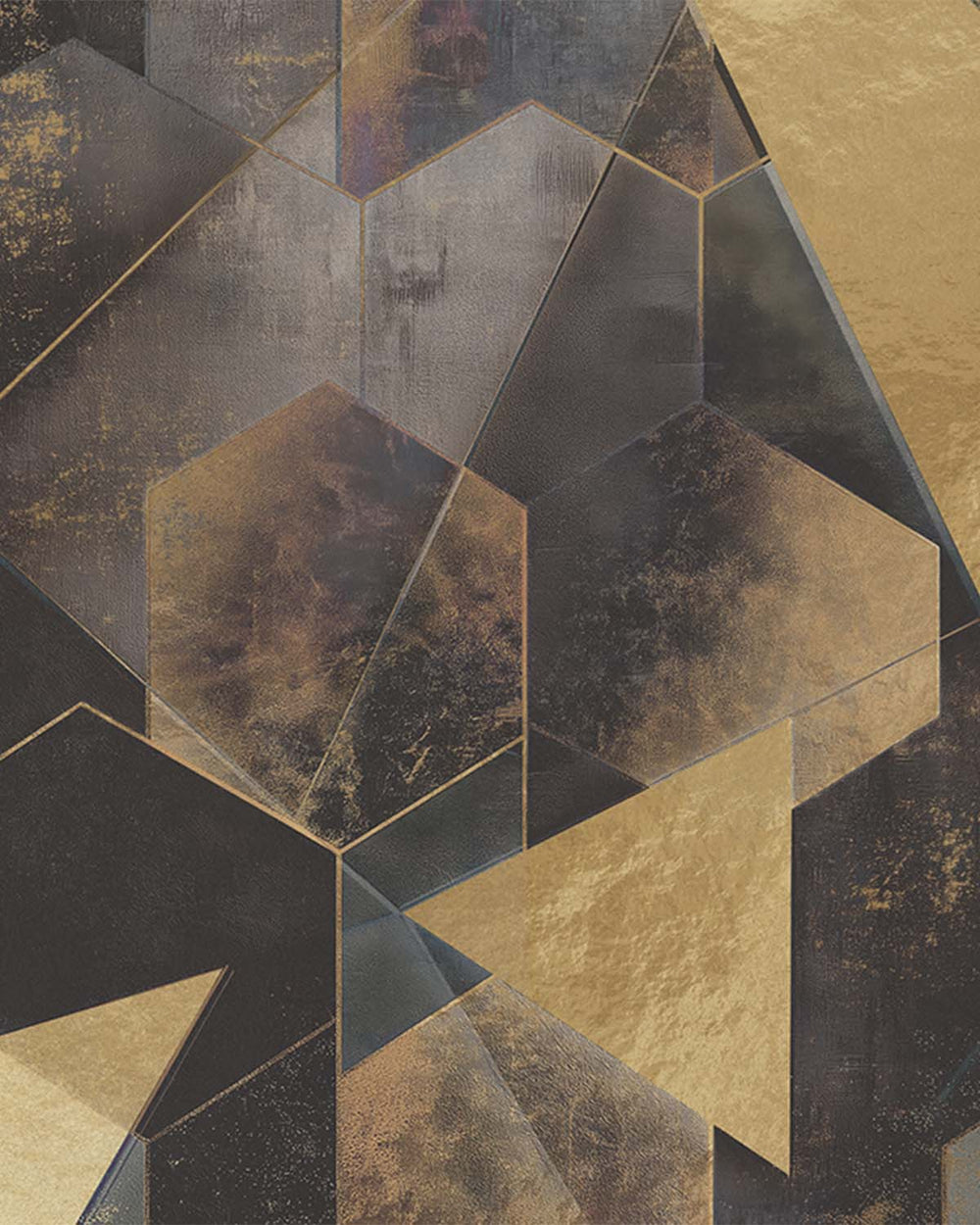 Binrouji Black Gilded Abstract Geometry Mural M3151