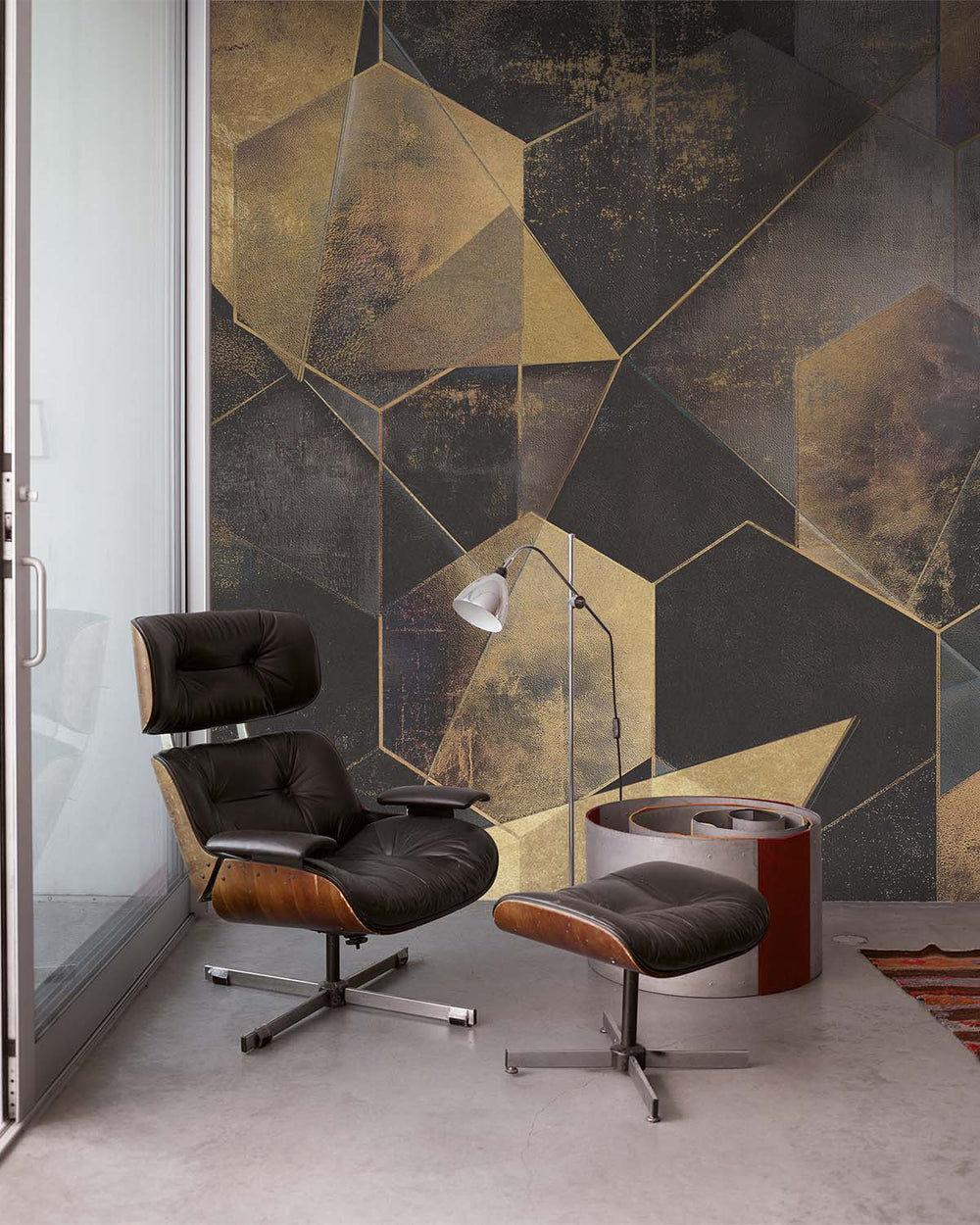 Binrouji Black Gilded Abstract Geometry Mural M3151