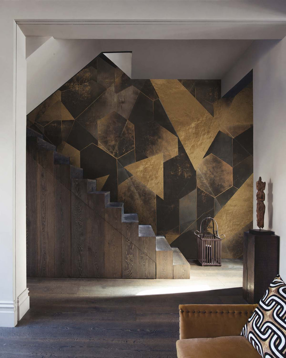 Binrouji Black Gilded Abstract Geometry Mural M3151