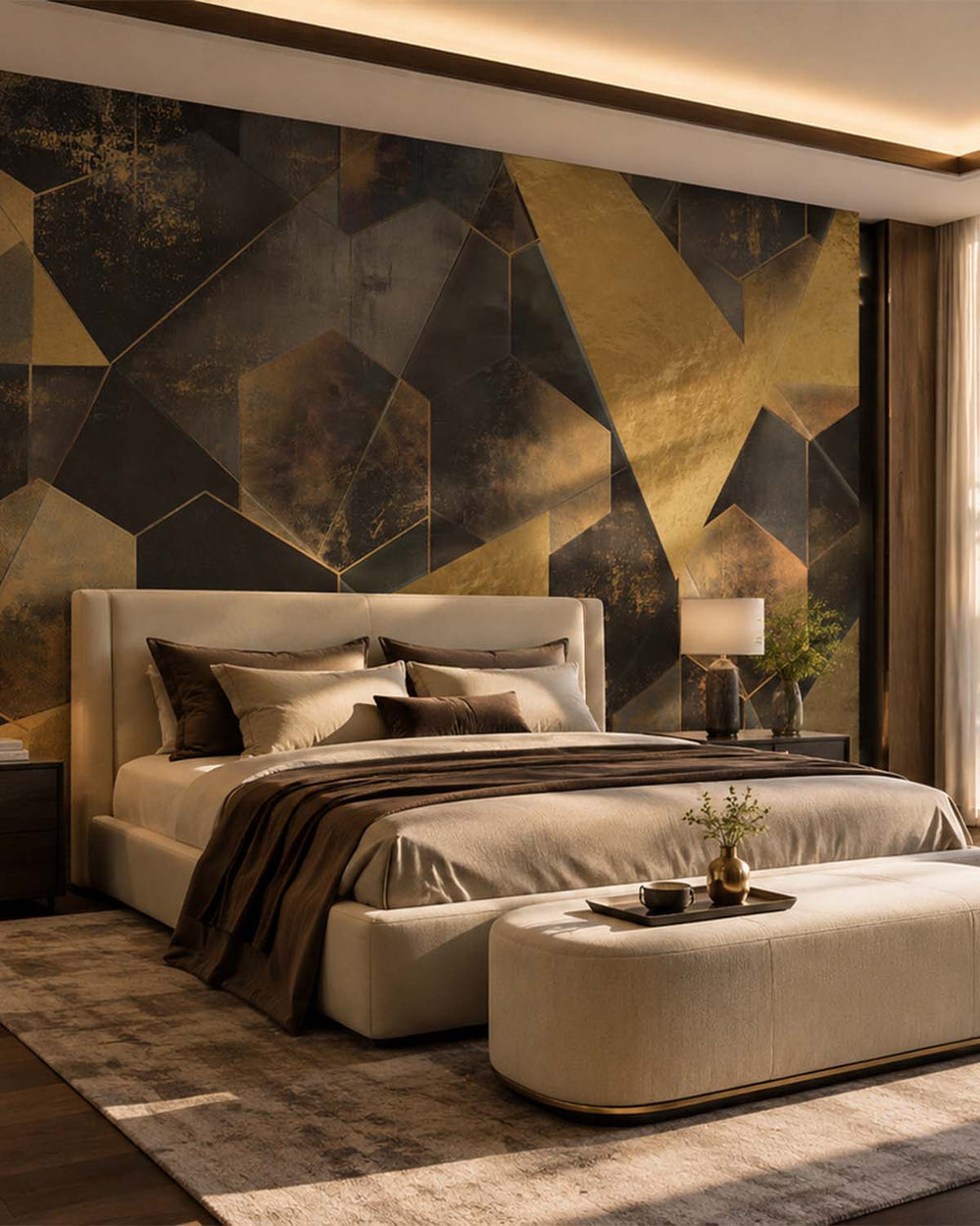 Binrouji Black Gilded Abstract Geometry Mural M3151