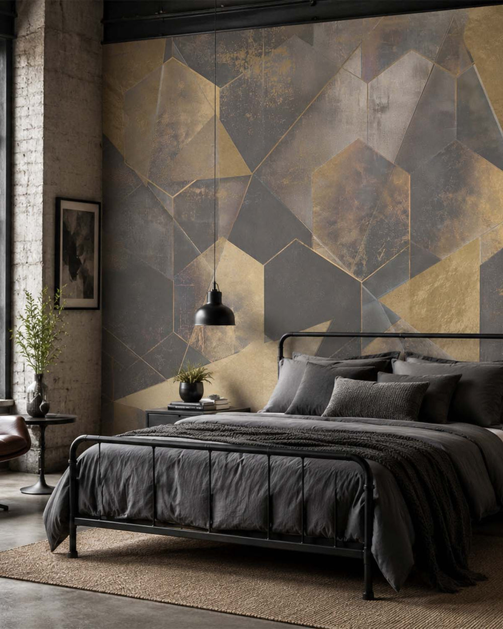 Pewter Mug Gilded Abstract Geometry Mural M3152