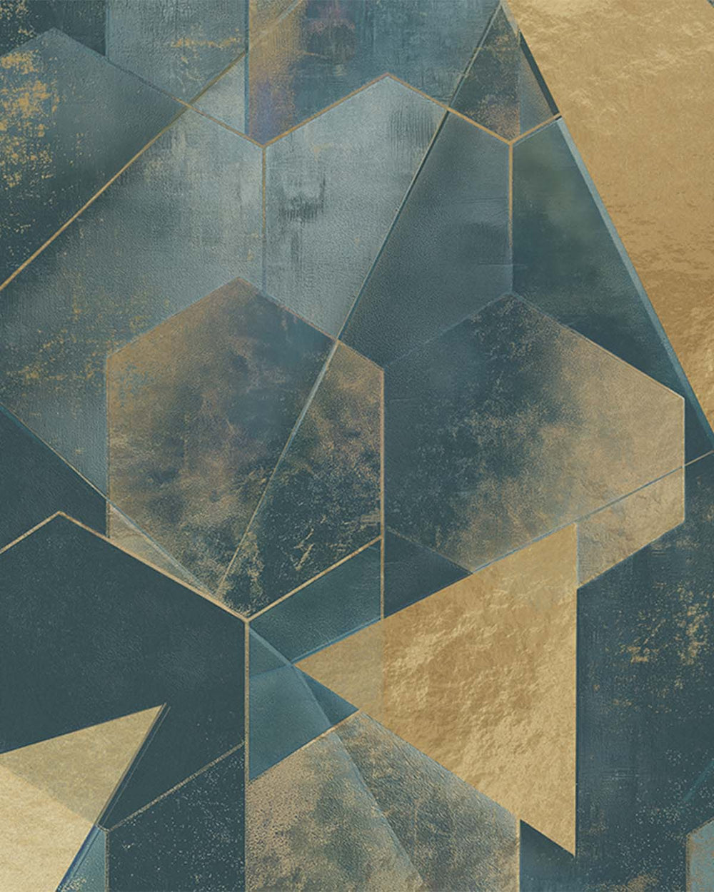 Mountain Pine Gilded Abstract Geometry Mural M3153