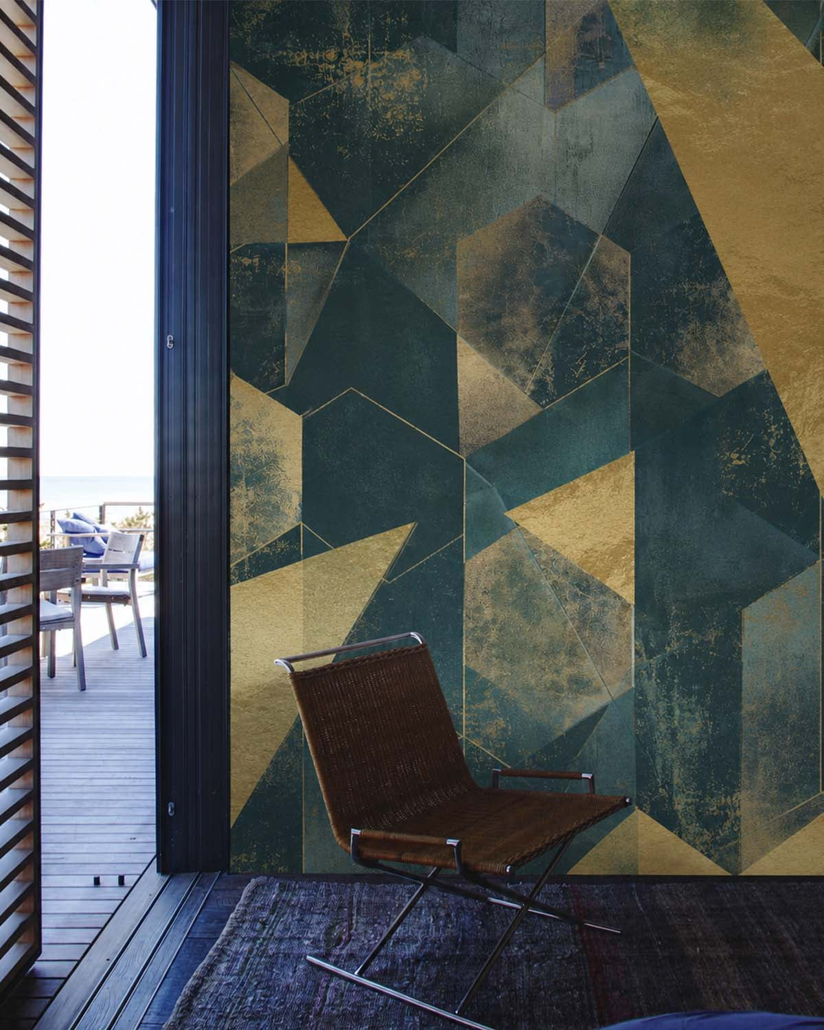 Mountain Pine Gilded Abstract Geometry Mural M3153