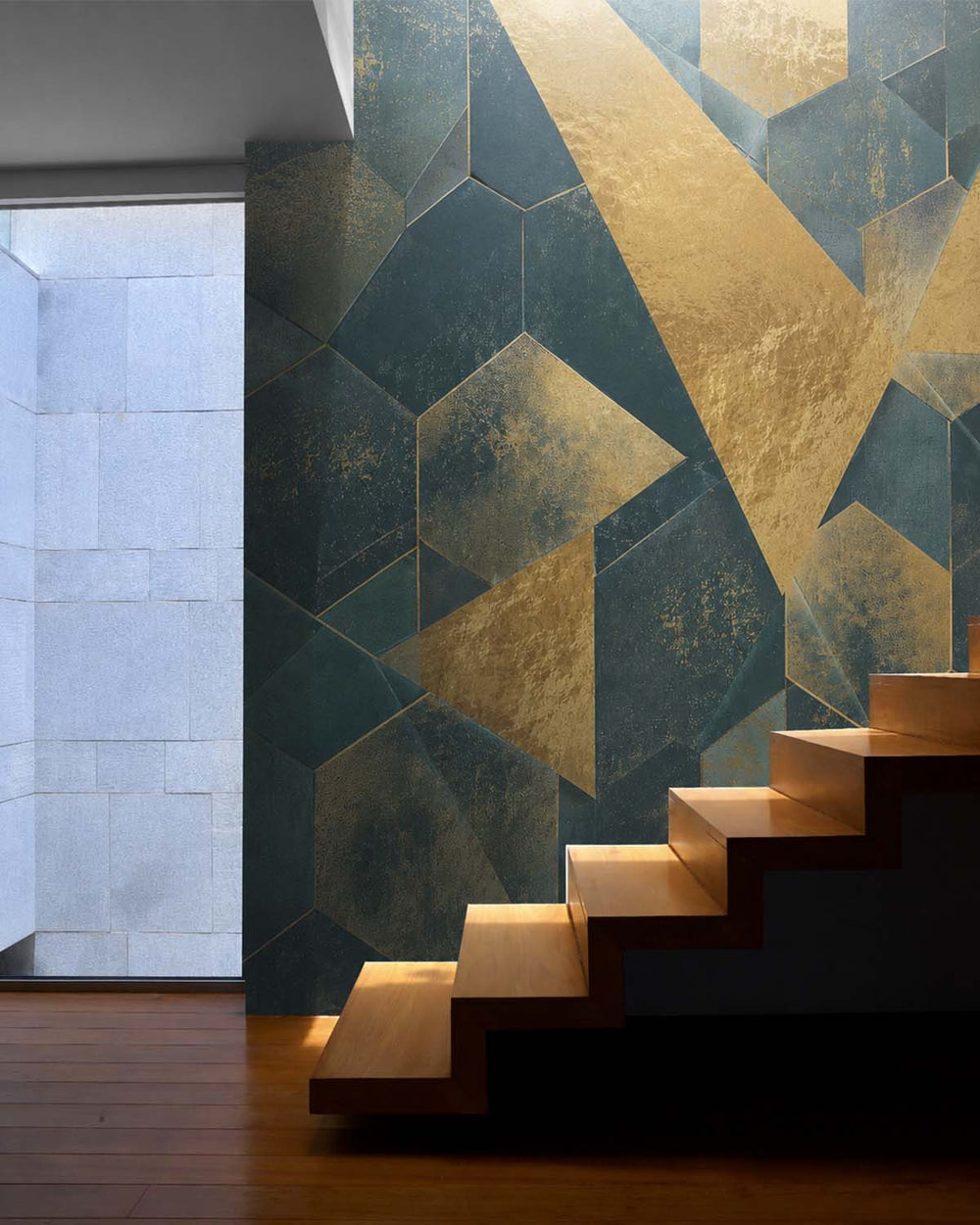 Mountain Pine Gilded Abstract Geometry Mural M3153