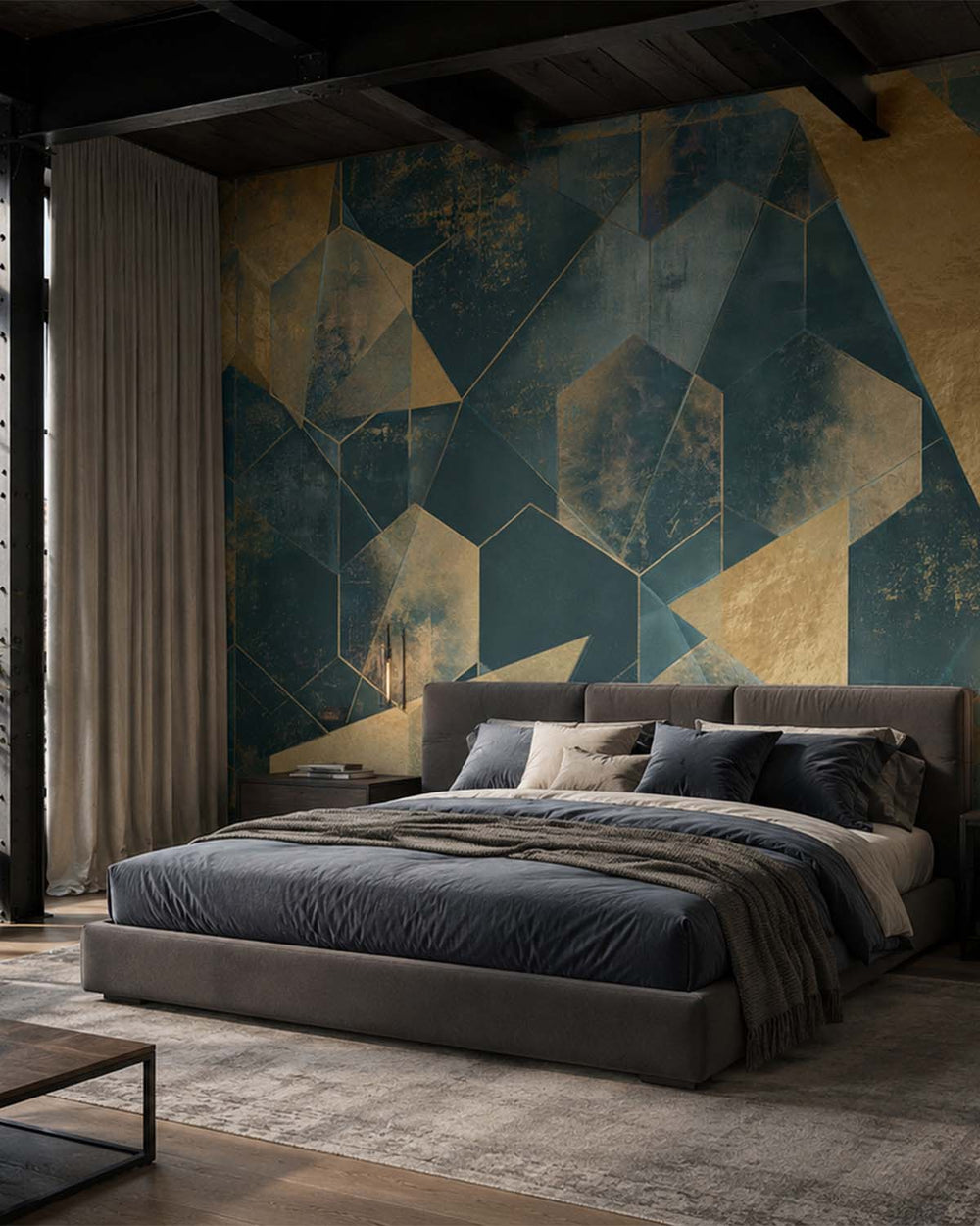 Mountain Pine Gilded Abstract Geometry Mural M3153
