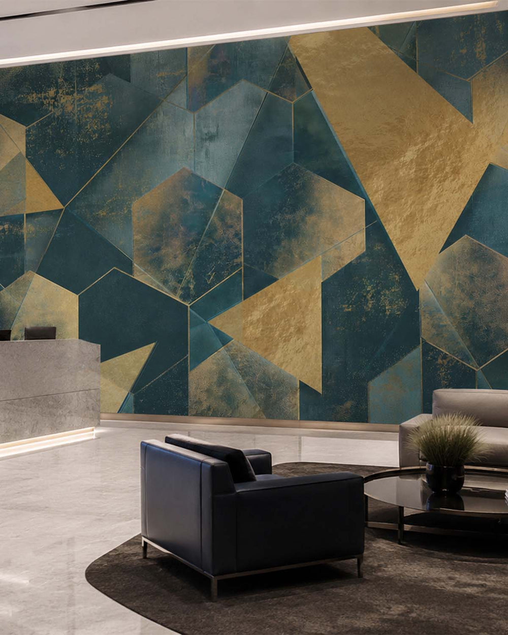 Mountain Pine Gilded Abstract Geometry Mural M3153