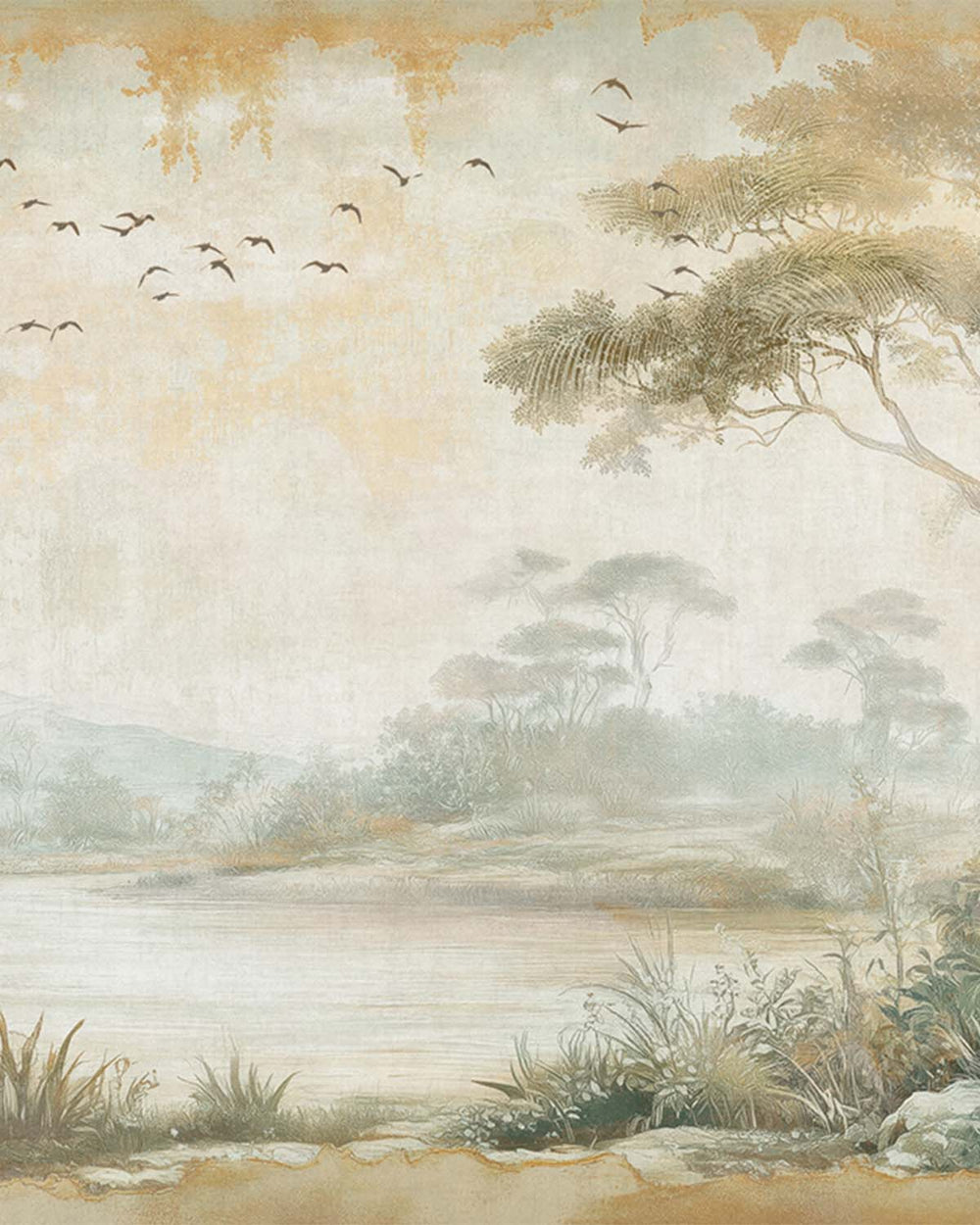 Gold Canyon Vintage Botanical Exotic Lagoon Mural M3154
